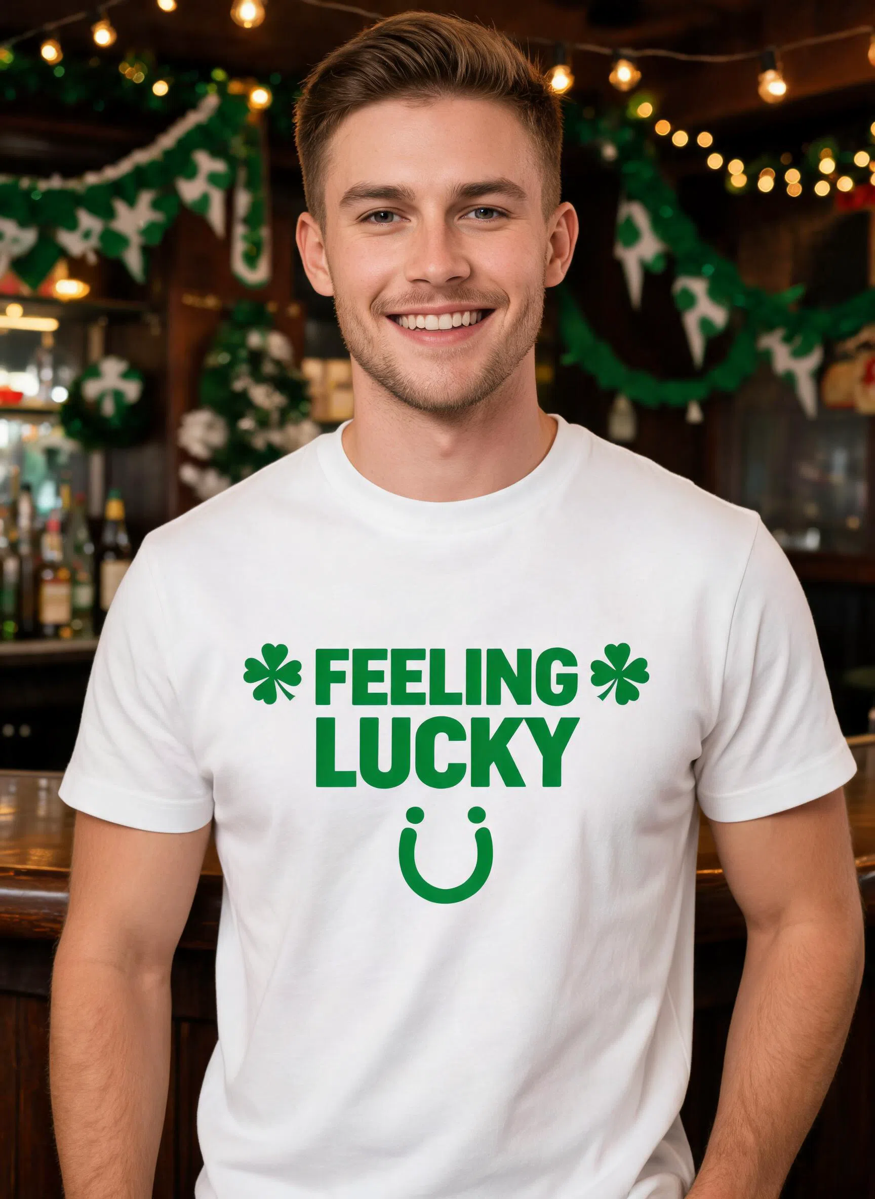 Feeling Lucky St Patrick's Day Shirt - Custom Text Shamrock Gift — White