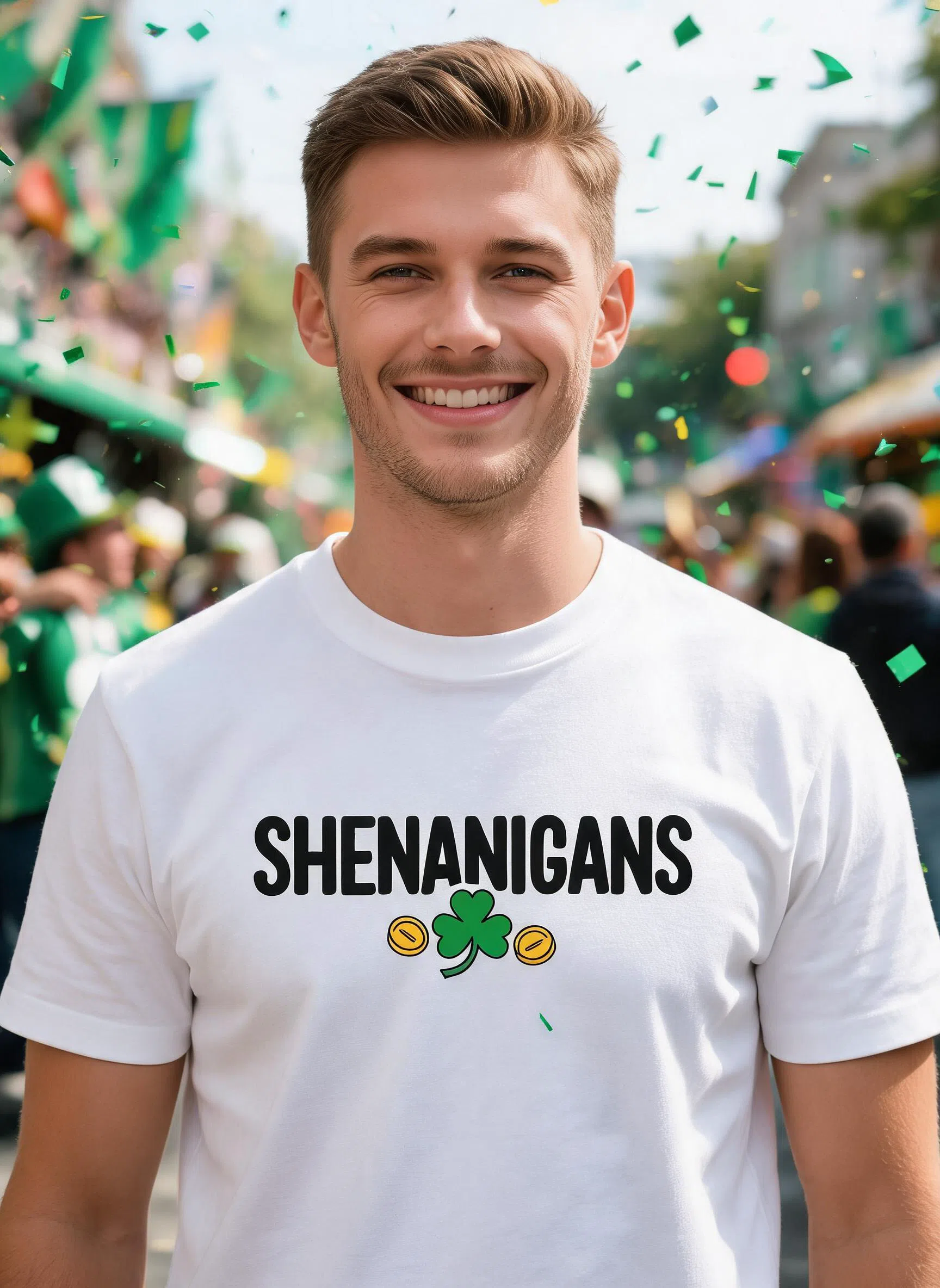 Shenanigans St Patrick's Day Shirt - Custom Text Funny Clover Gift — White