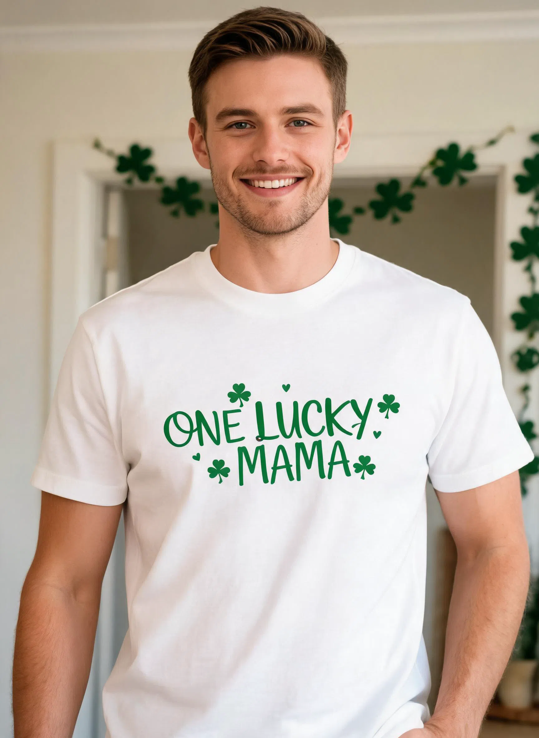 One Lucky Mama St Patrick's Day Shirt - Custom Text Shamrock Gift — White