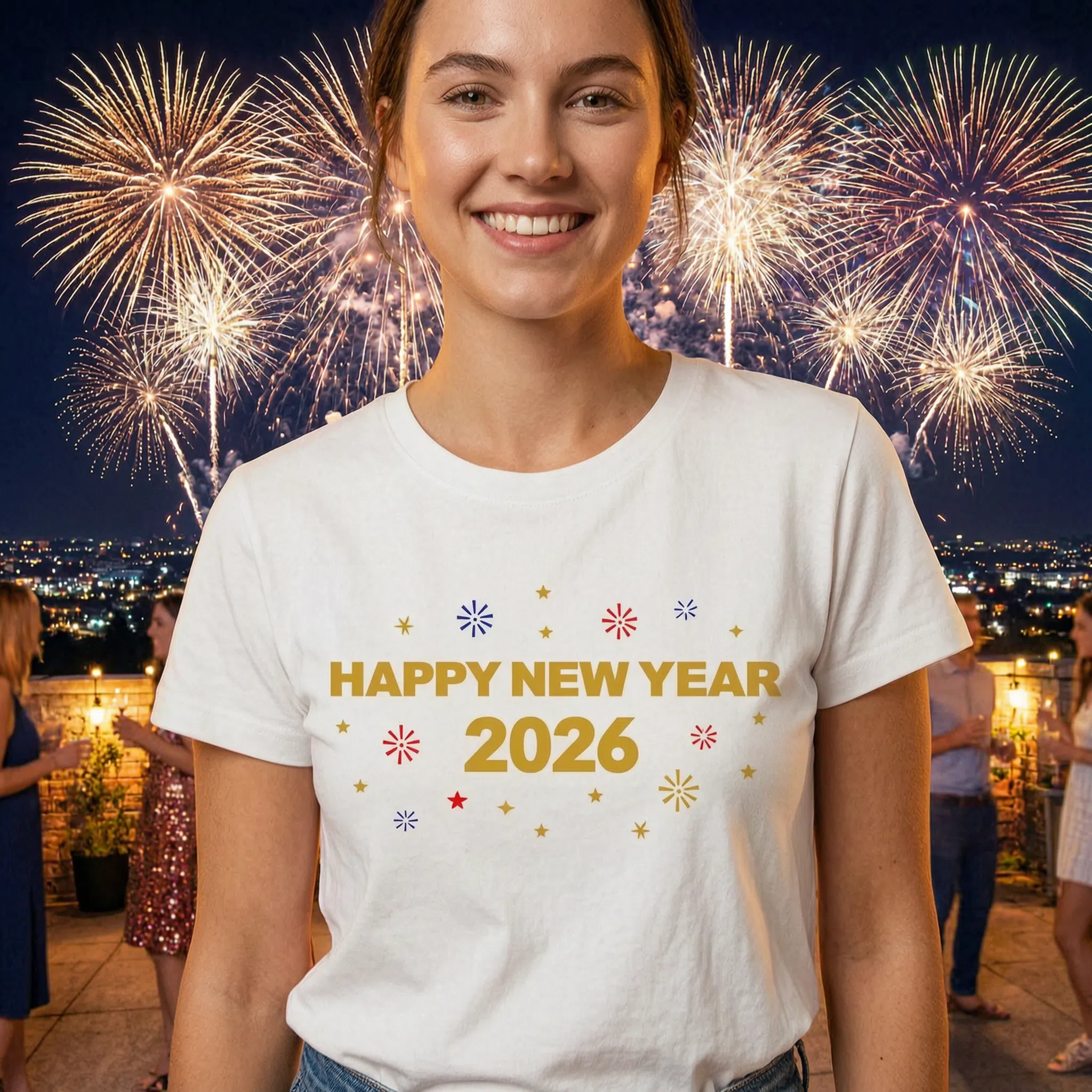 Happy New Year 2026 Shirt - Custom Year Fireworks Party Gift β White