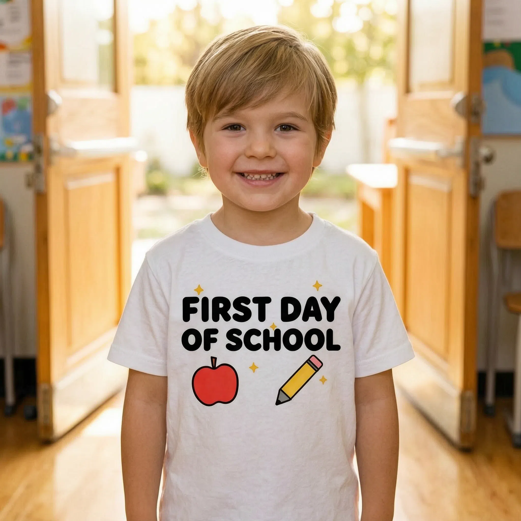 T-shirt Premier Jour d'École - Texte Personnalisé Cadeau Rentrée Scolaire Enfant — Blanc
