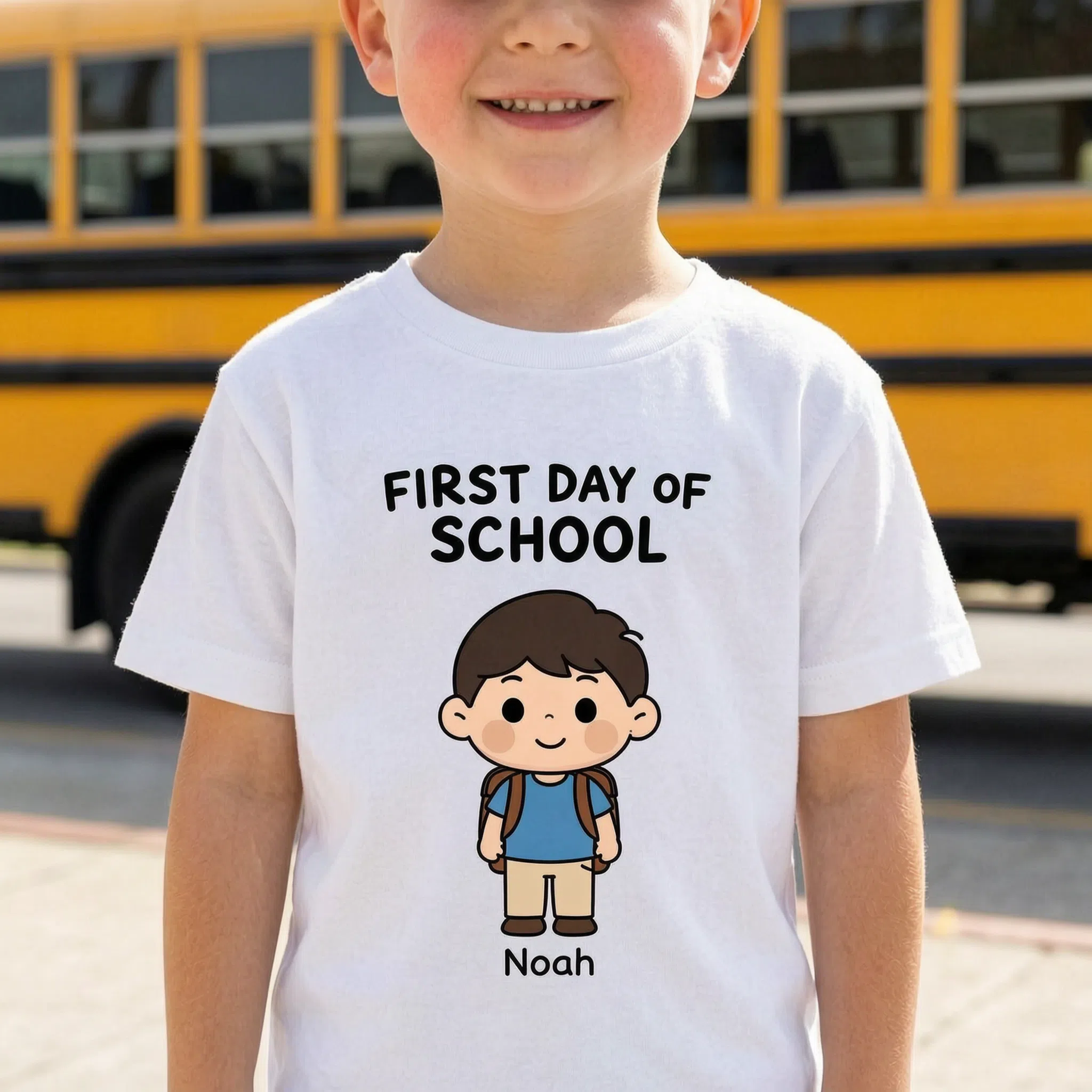 First Day Of School Personalized Cartoon Shirt - Custom Name Kid Gift — White