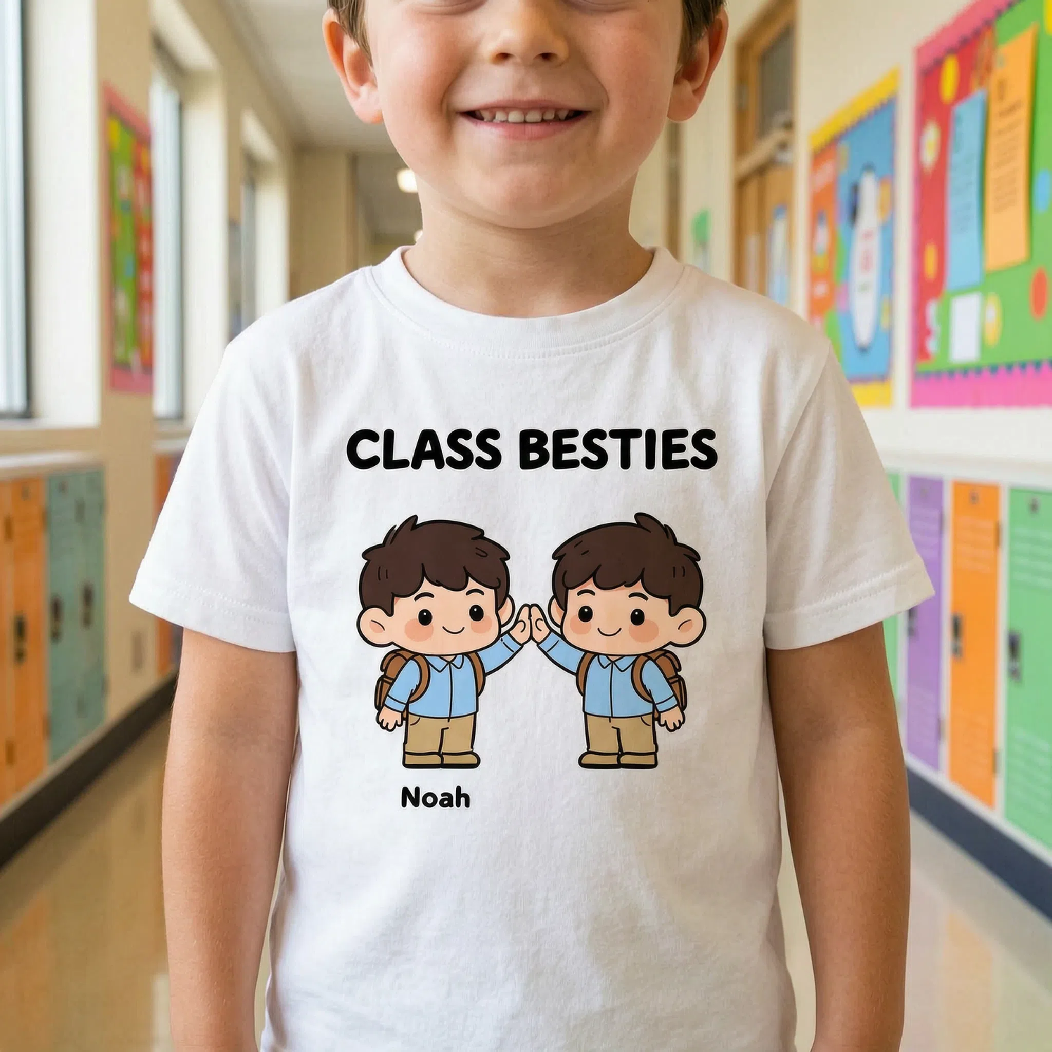 Class Besties Personalized Back to School Cartoon Shirt - Custom Name Matching Gift — White