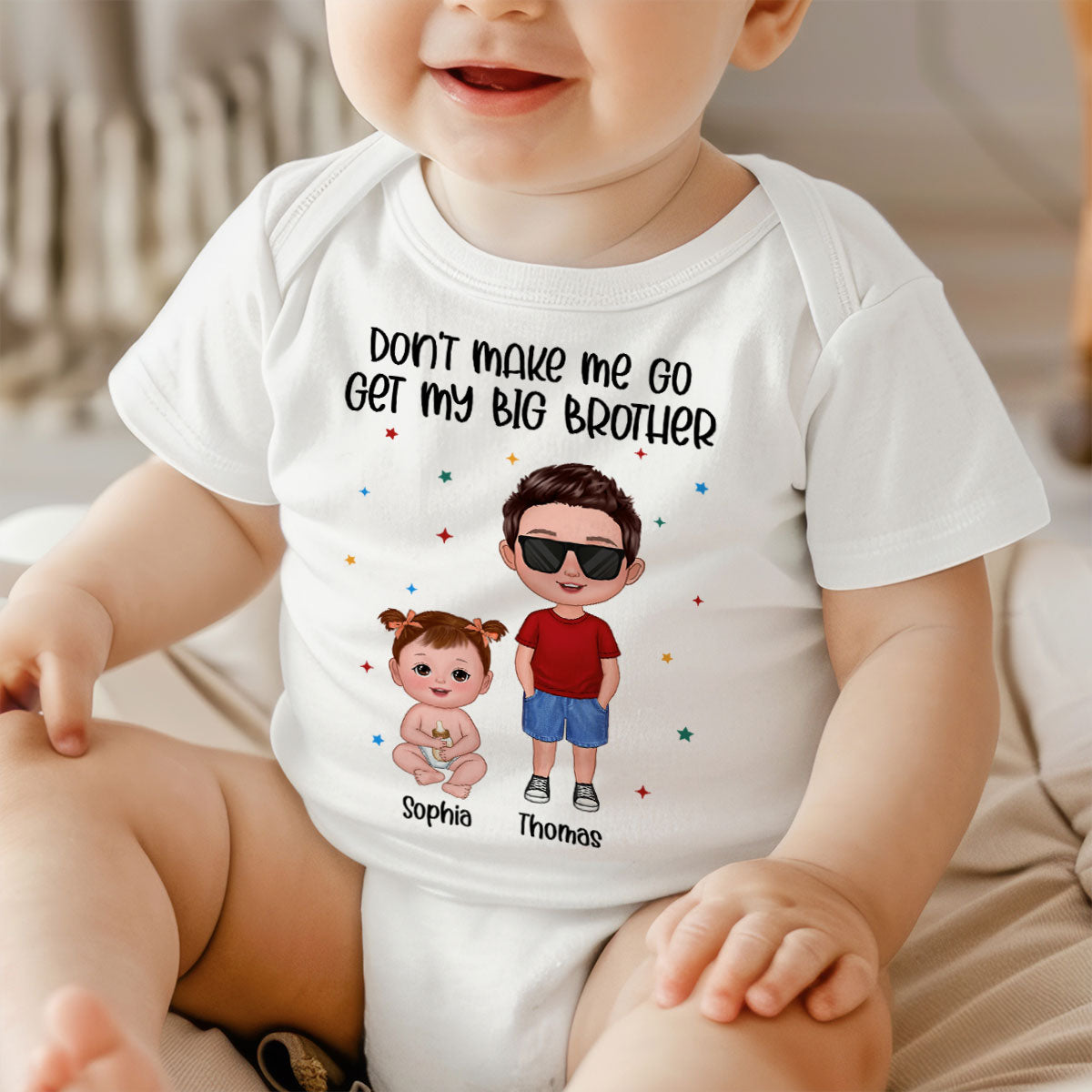 Don't Make Me Go Get My Big Brother Sister Personalized Baby Onesie — White