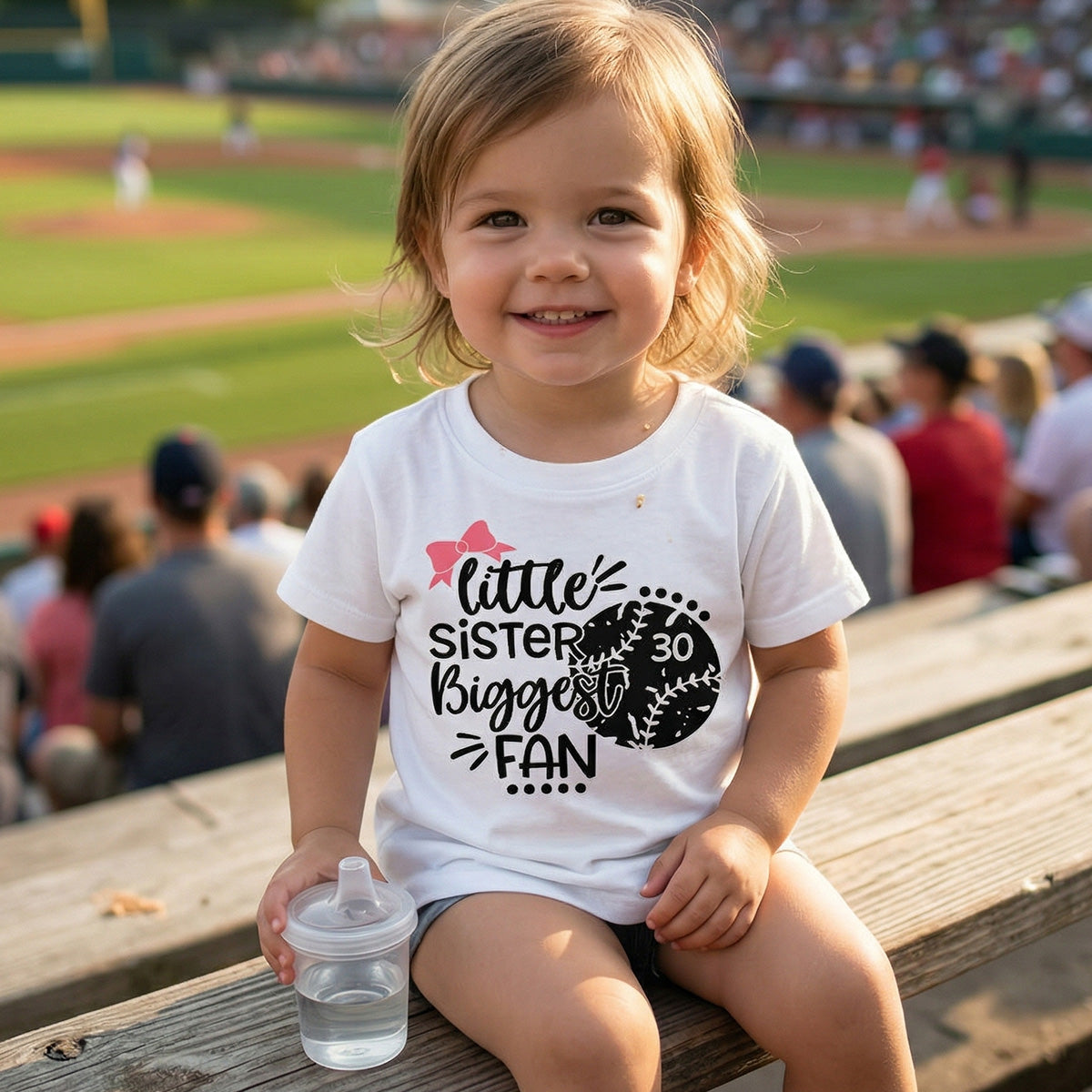 Kleine Schwester Kleiner Bruder Größter Fan - Personalisiertes Kinder-Shirt - Baseball Little League Spieltag Helles Shirt — Weiß