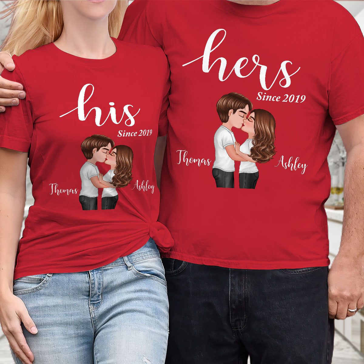 Couple His Her Valentine's Day Personalized Matching Shirts [Set of 2 Shirts] — White