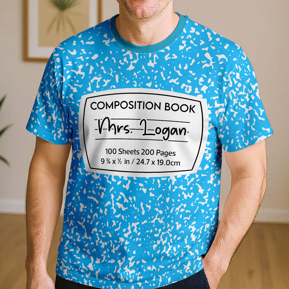 Notizbuch-Motiv Schulheft Personalisiertes Gruppen-Matching-Shirt, Halloween-Kostüm für Lehrer — Hellblau