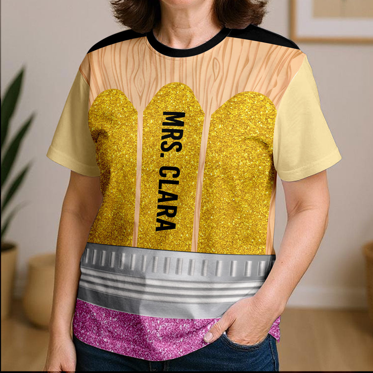 Personalisiertes Bleistift-Matching-Gruppen-Shirt, Halloween-Kostüm für Lehrer — Sand