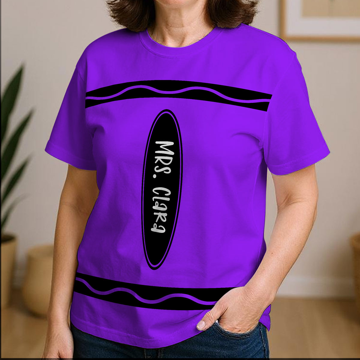 Personalisiertes Gruppen-Matching-Shirt im Buntstift-Look, Halloween-Kostüm für Lehrer — Hellblau