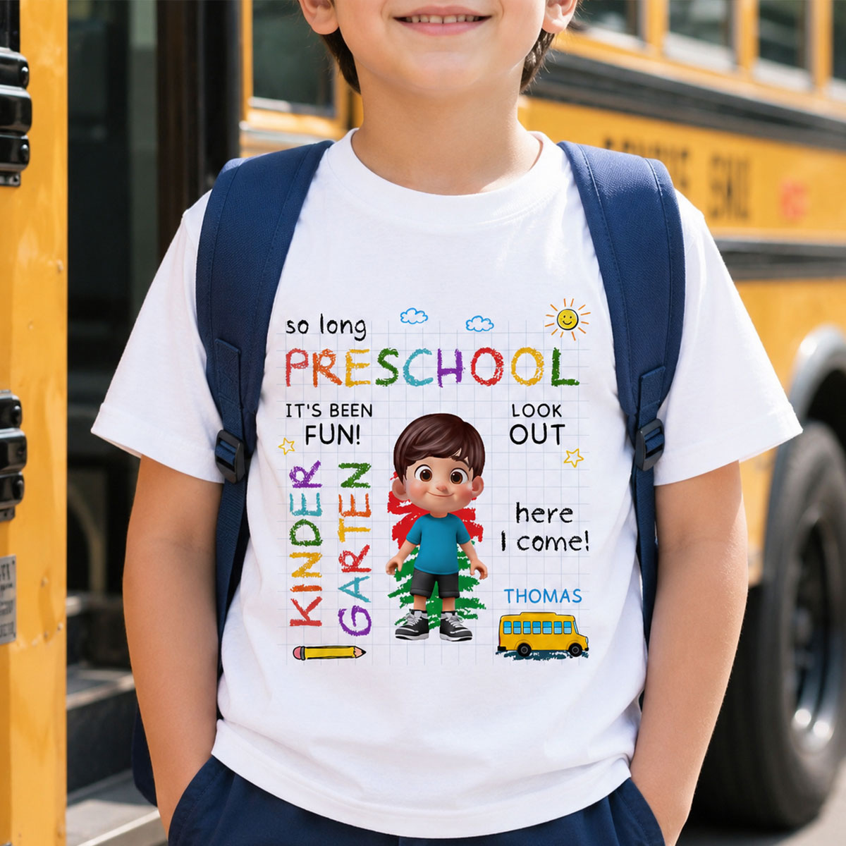 Adieu la maternelle, bonjour la primaire - T-shirt personnalisé - Cadeau de rentrée, cadeau pour enfants — Blanc