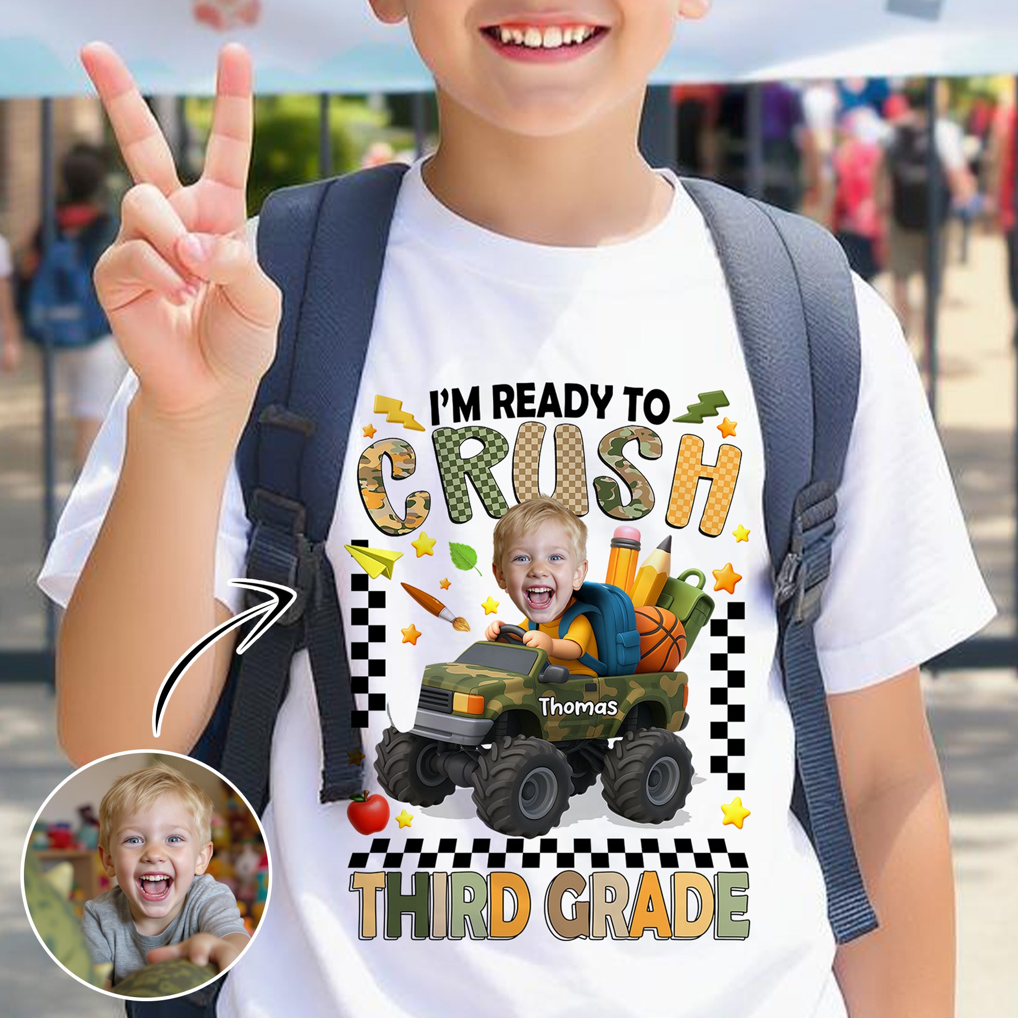 Ich bin bereit, die Schule zu rocken Personalisiertes Kinder-Shirt, Back to School von Vorschule bis 4. Klasse für Jungen — Weiß