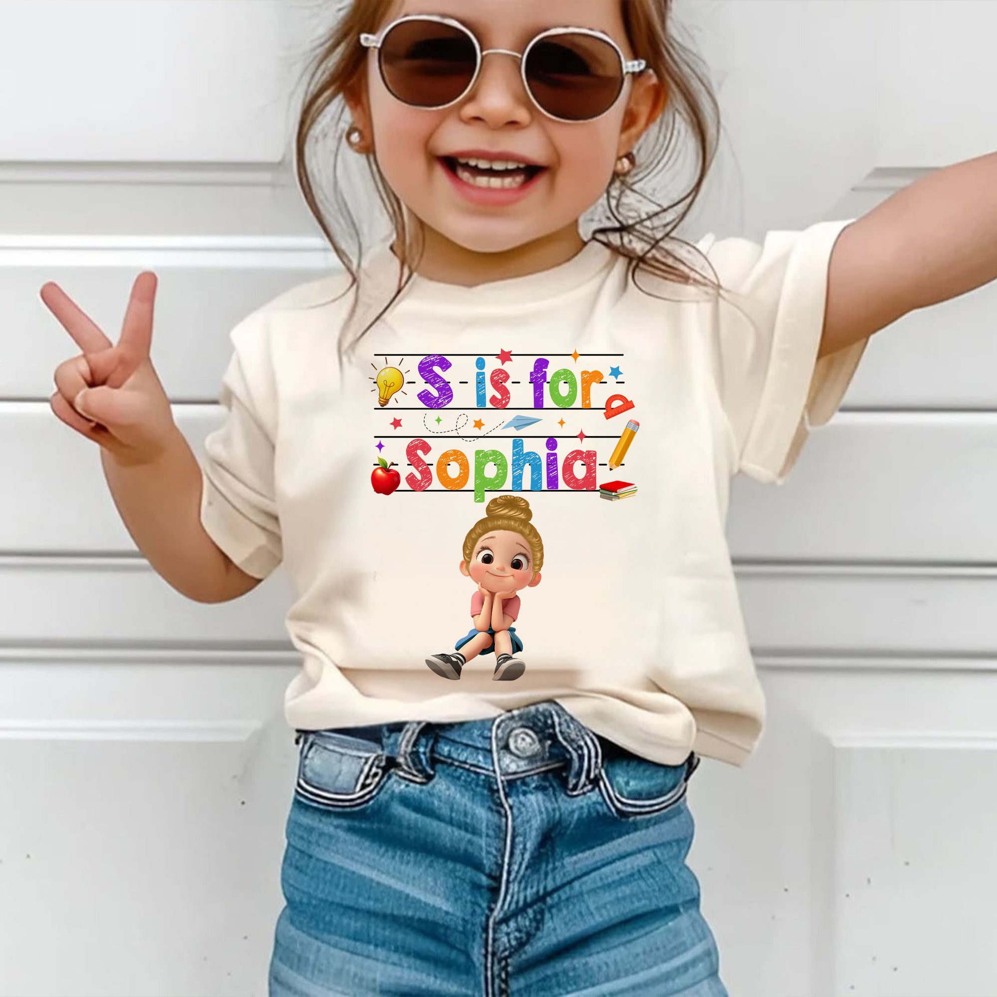 Custom Name Back To School Kids Shirt, Personalized Alphabet Kids Shirt — White