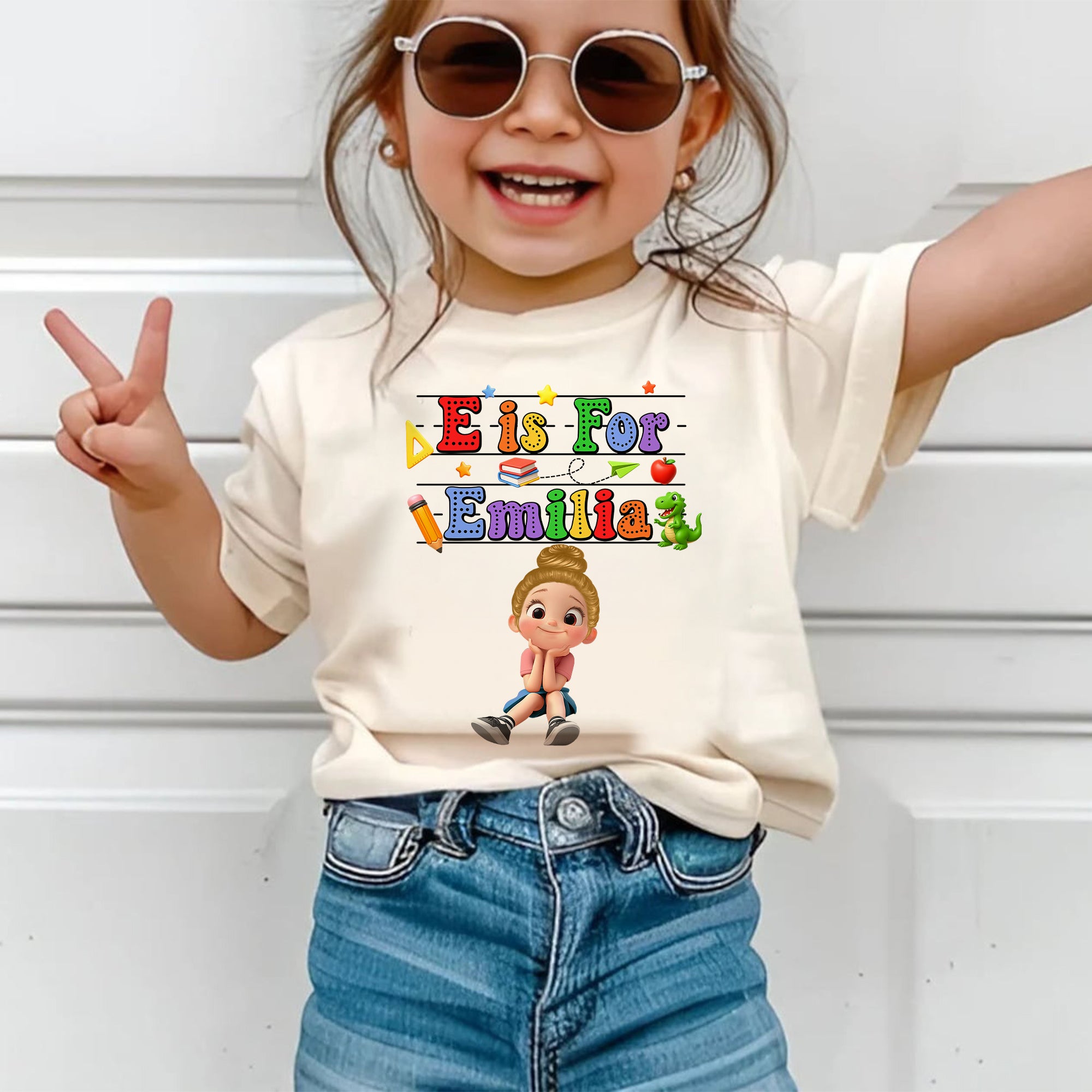 Camiseta Infantil de Regreso a Clases, Camiseta Infantil de Alfabeto Personalizado — Blanco