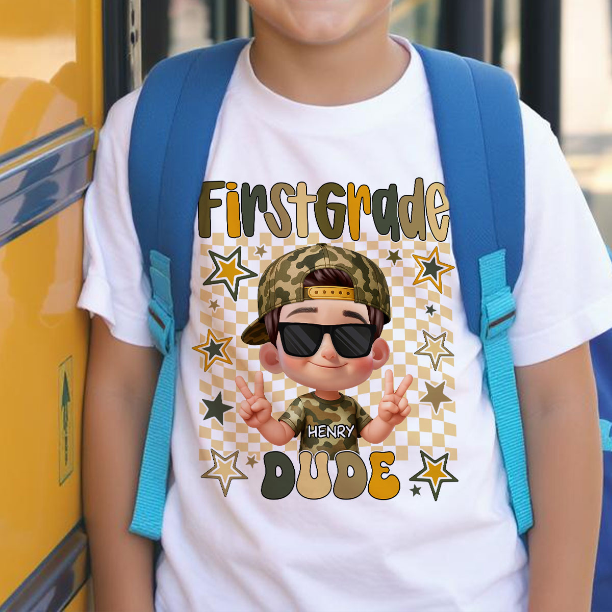 Retro Back to School Boys Personalized Shirt, Kindergarten Pre-K to Fifth Grade, School Boy Shirt — White