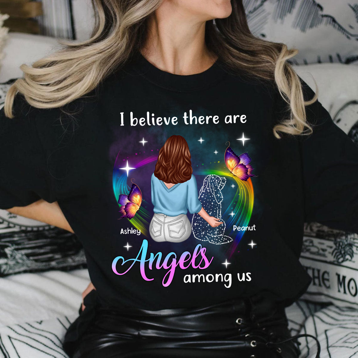 Angels Among Us Dog Memorial Personalized Shirt β Black