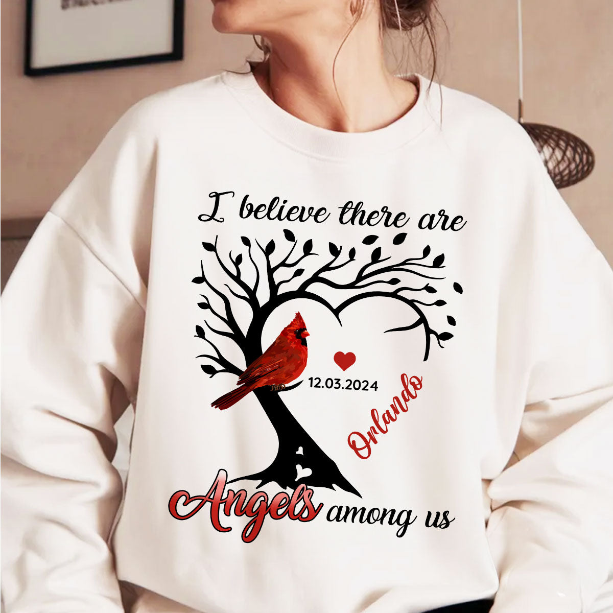 Cardinal Heart Personalized Shirt Memorial Sympathy Shirt — White