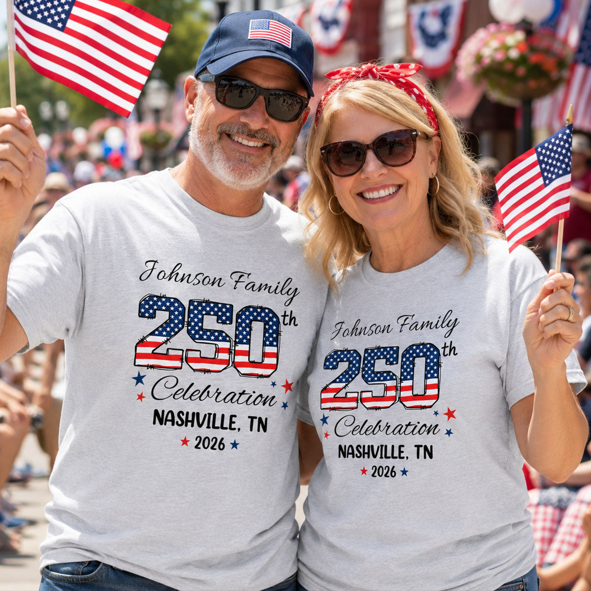 America 250th Anniversary 250 Years Of Freedom 1776 - 2026 - Personalized Shirt - Family Matching Shirt, Patriotic Crew Shirt — Sport Grey