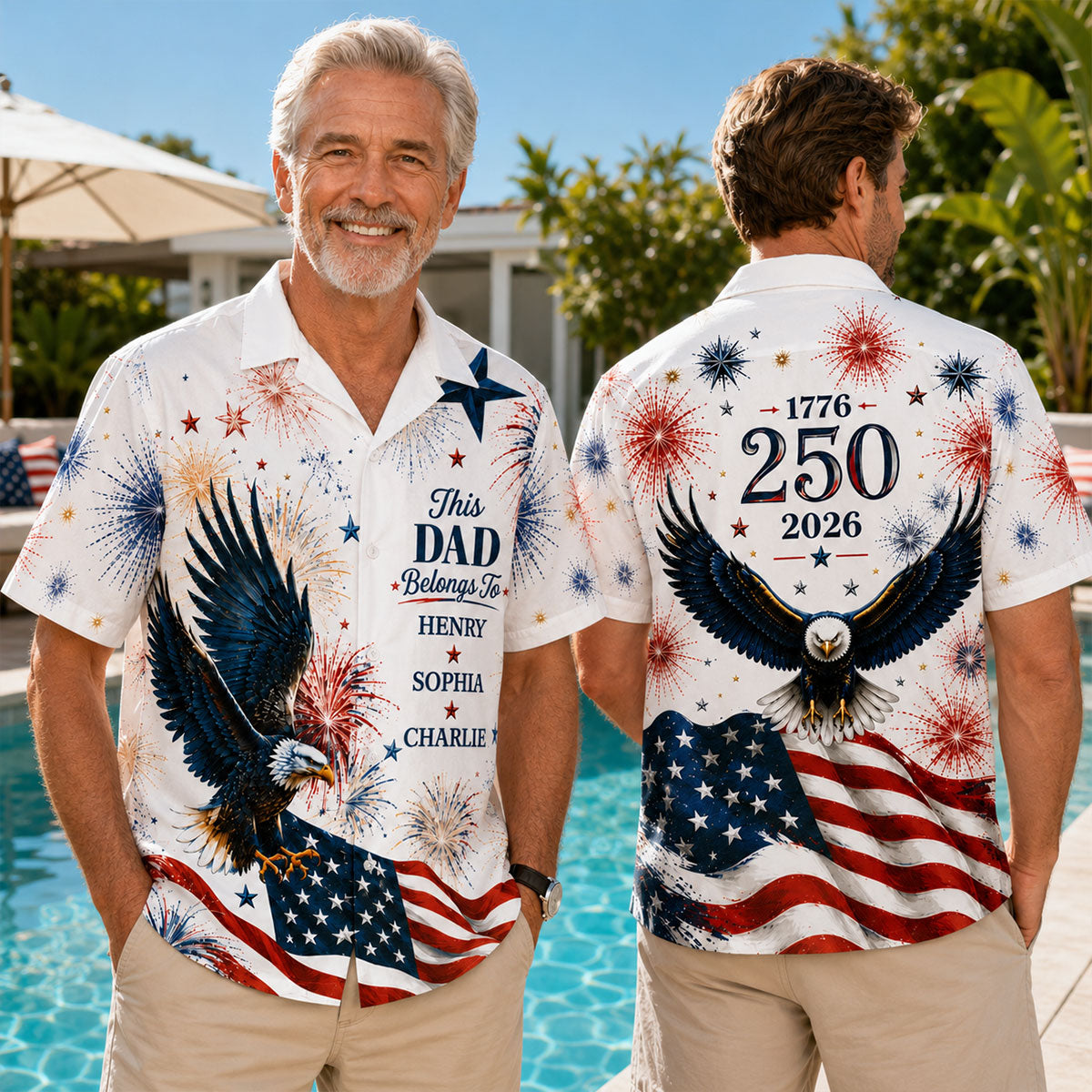 250 Years Of Freedom - Personalized Hawaiian Shirt - 4th July Gift For Men, Grandpas, Dads, Husband — White