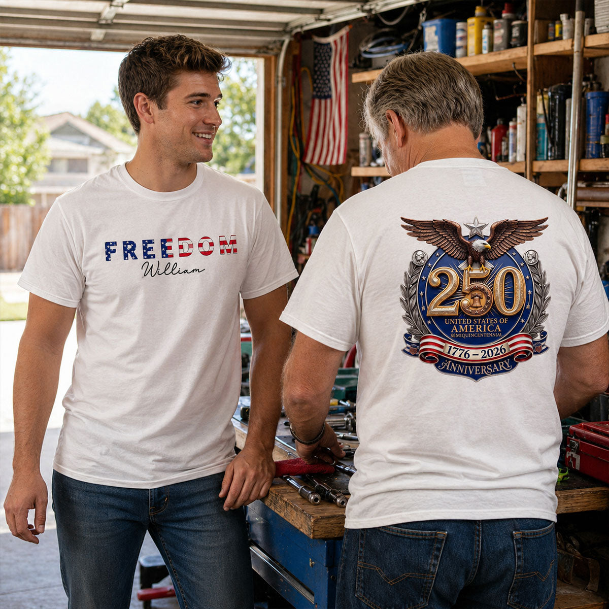 Patriotic Freedom Custom Name - Personalized Shirt - United States 250th Anniversary USA Patriotic — White