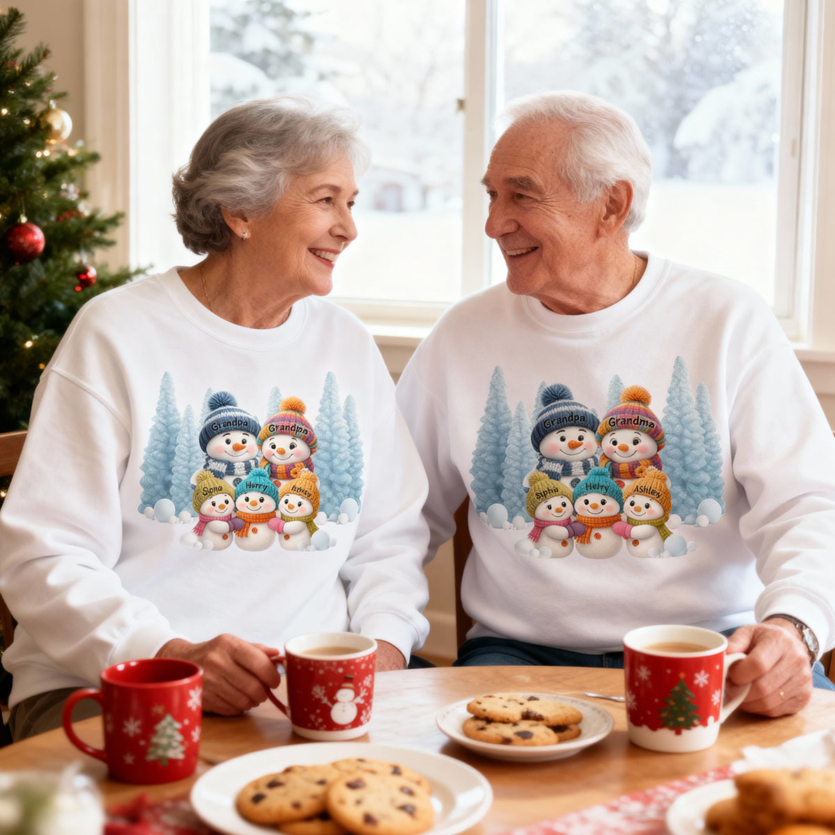Christmas Blue Vibe Snowman Grandma - Personalized Sweatshirt - Christmas Gift for Grandma — White