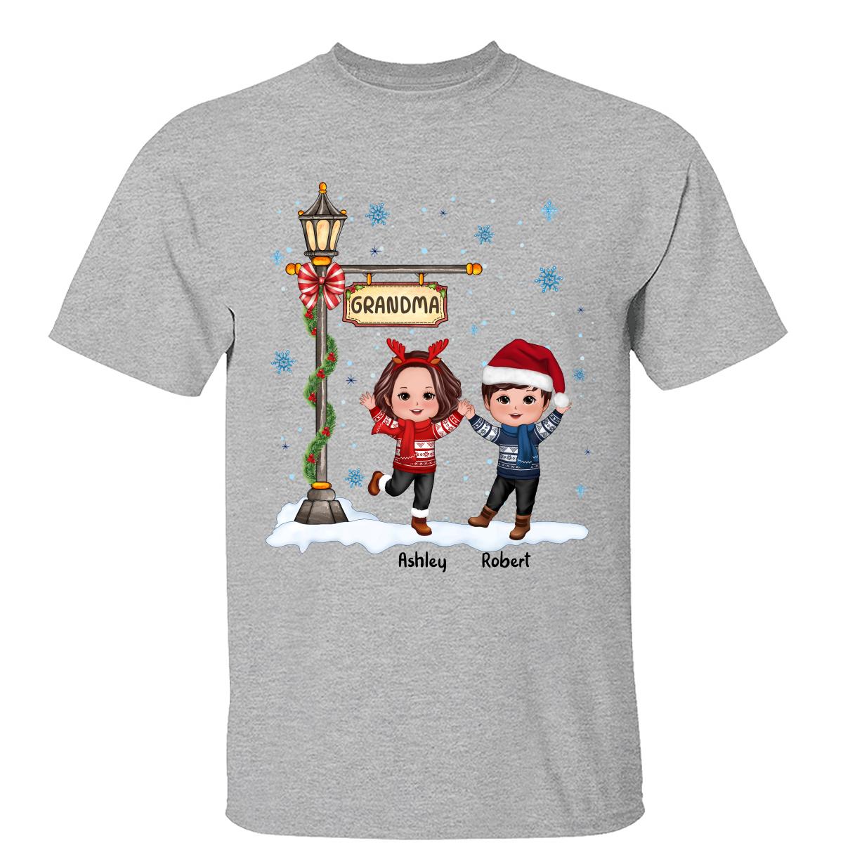Joyeux Noël Poupée Enfants Sous Lampadaire T-shirt Personnalisé — Gris Sport