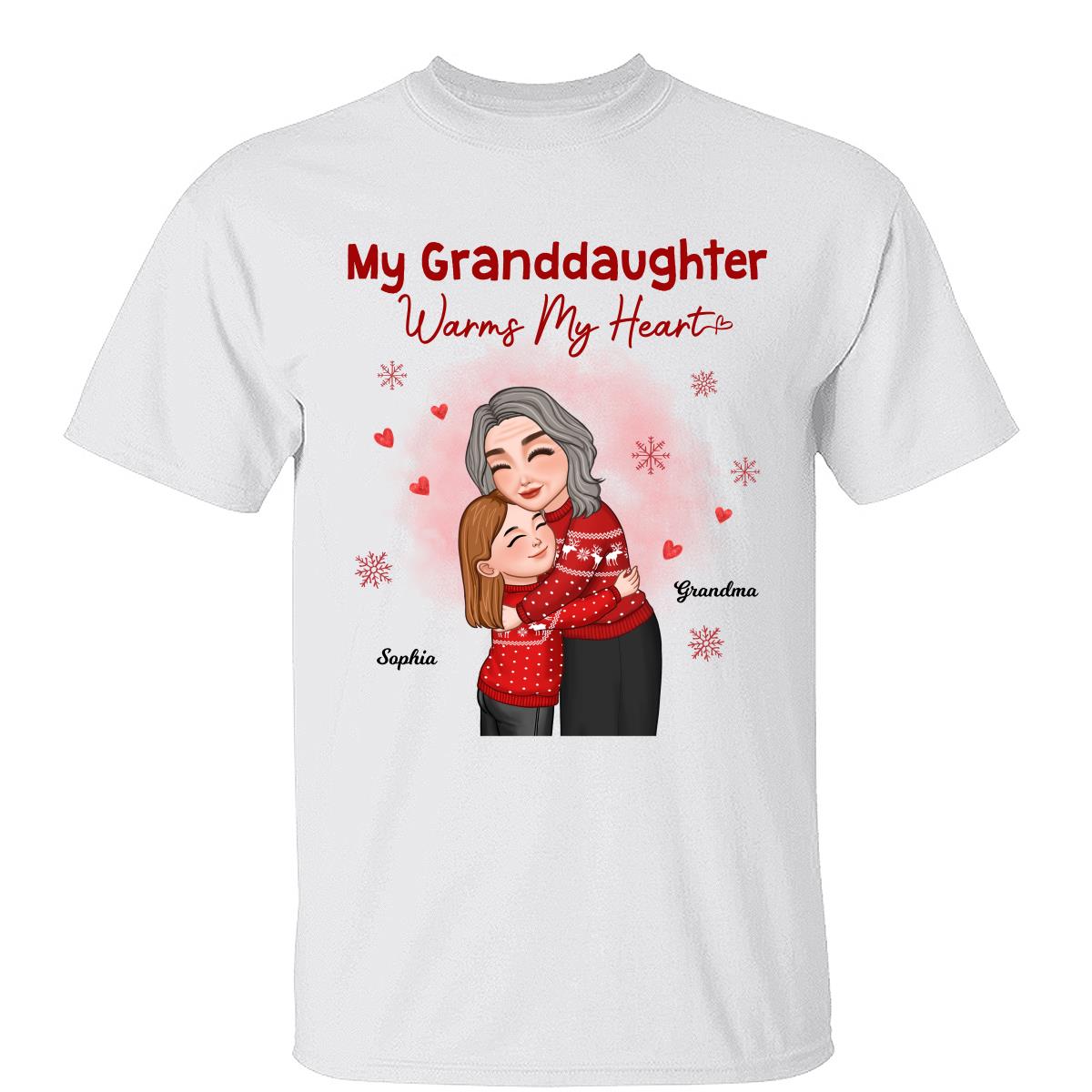 Ma petite-fille Mon petit-fils Réchauffe mon cœur Grand-mère Petit-enfant Câlin T-shirt personnalisé — Blanc