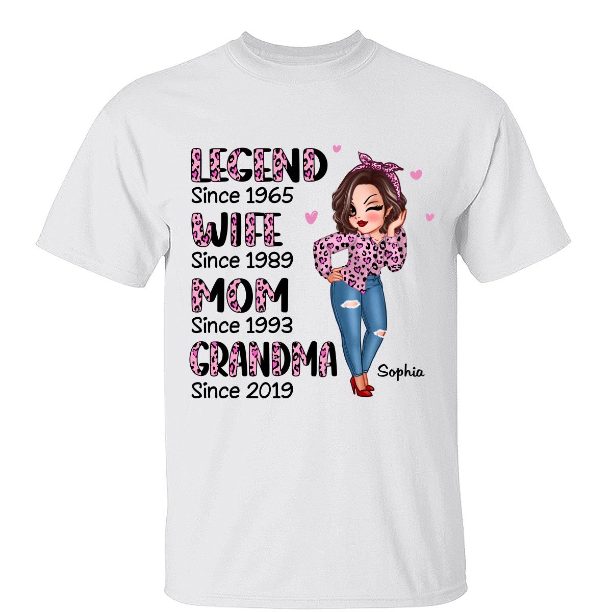 Legend Wife Mom Grandma Pink Leopard Pattern Personalized Shirt, Heartfelt 2025 Gift For Grandma, Mom — White
