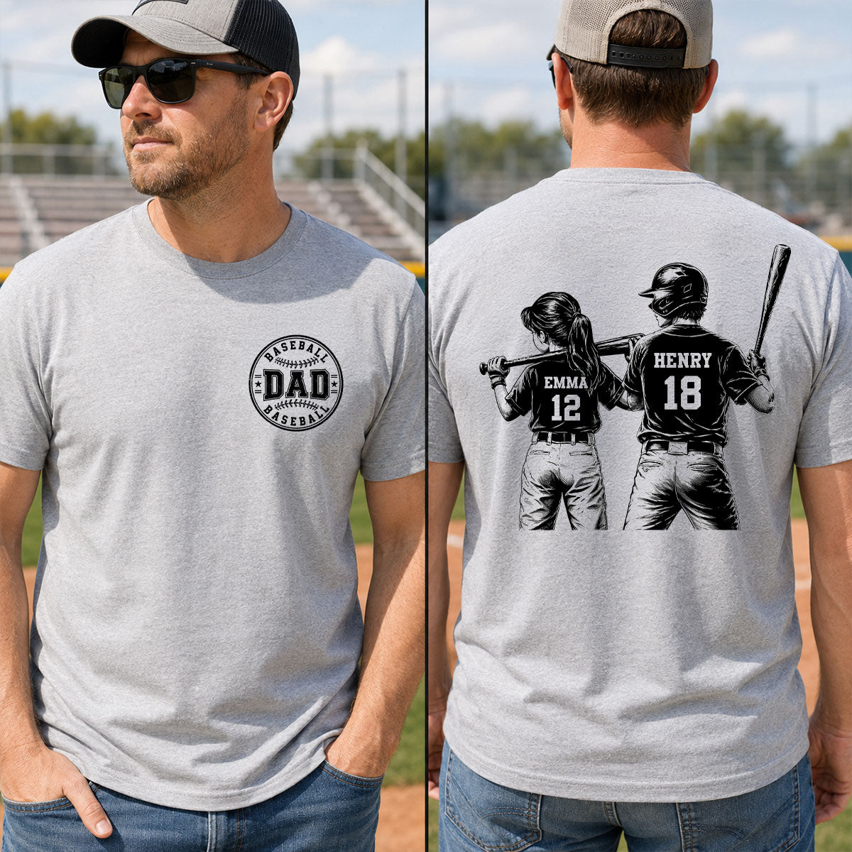 Baseball Dad Game Day - Personalized Shirt - Father's Day Gift for Dad, Husband — Sport Grey