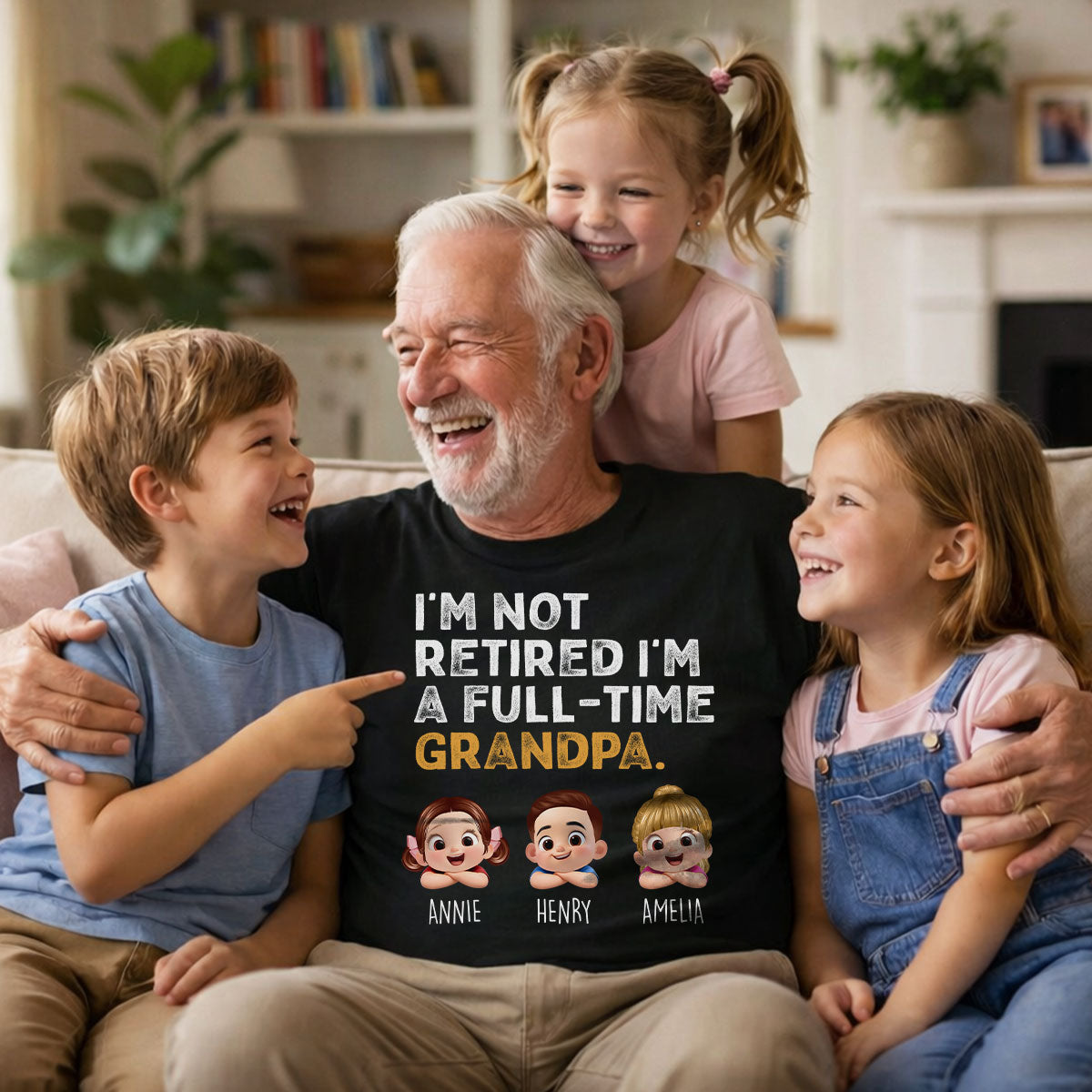 I'm Not Retired I'm A Full Time Grandpa - Personalized Shirt - Retirement Gift for Grandpa, Dad, Husband — Black