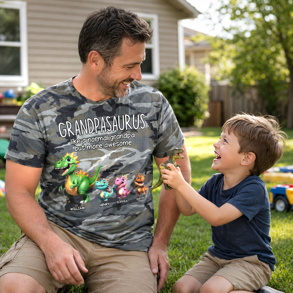 Grandpasaurus Dinosaures Motif Camo - T-shirt Personnalisé - Cadeau Fête Des Pères Pour Mari, Papa, Grand-père — Bleu Clair