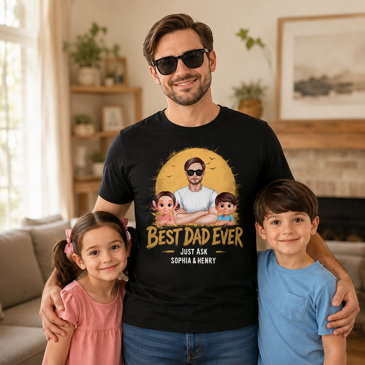 Best Dad Ever Dad And Kids Retro Vintage Style - Personalized Shirt - Father's Day Gift for Dad, Husband — Black