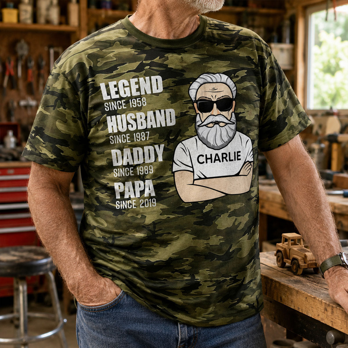 Legend Husband Dad Grandpa Old Man Camo Pattern - Personalized Shirt - Father's Day Gift For Husband, Dad, Grandpa — Light Blue