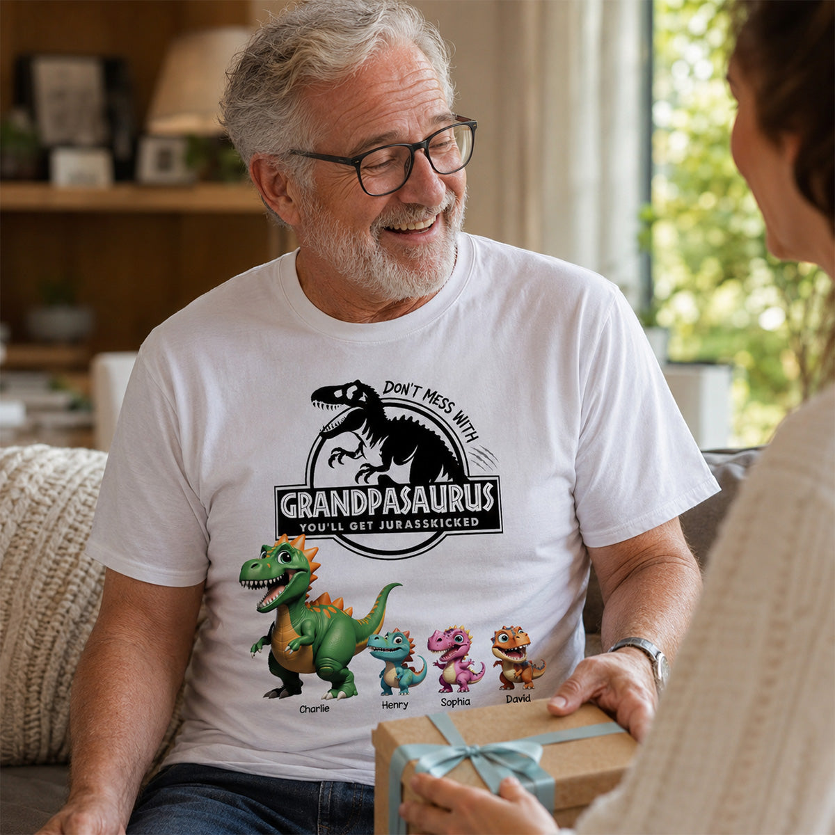 Don't Mess With Grandpasaurus - Personalized Shirt - Father's Day Gift For Grandpa, Dad, Husband — Sport Grey