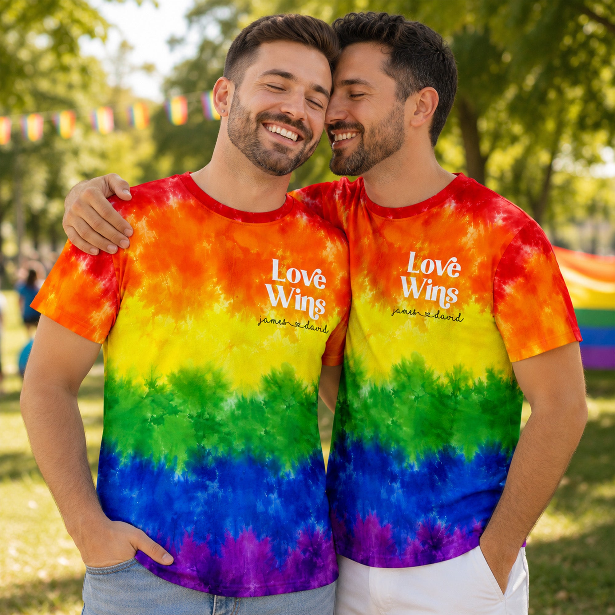 Love Wins Rainbow Tie Dye Pride Theme - Personalized Shirt - Pride Month Keepsake — Light Blue