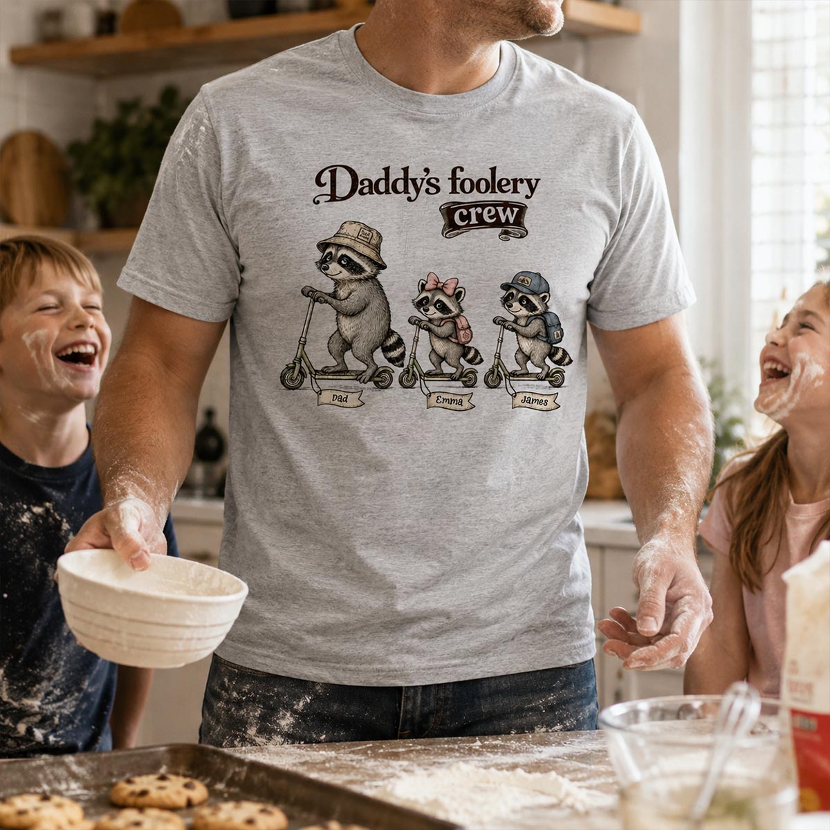 Off To Commit Dad Foolery Raccoon Dad & Kids - Personalized Shirt - Funny Father's Day Shirt For Husband — Sport Grey