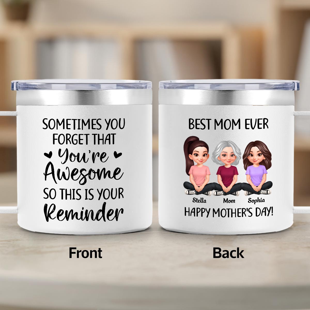 Sometimes You Forget That You're Awesome Mom - Personalized Stainless Steel Tumbler with Handle - Mother's Day Gift For Mom Grandma — Light Pink