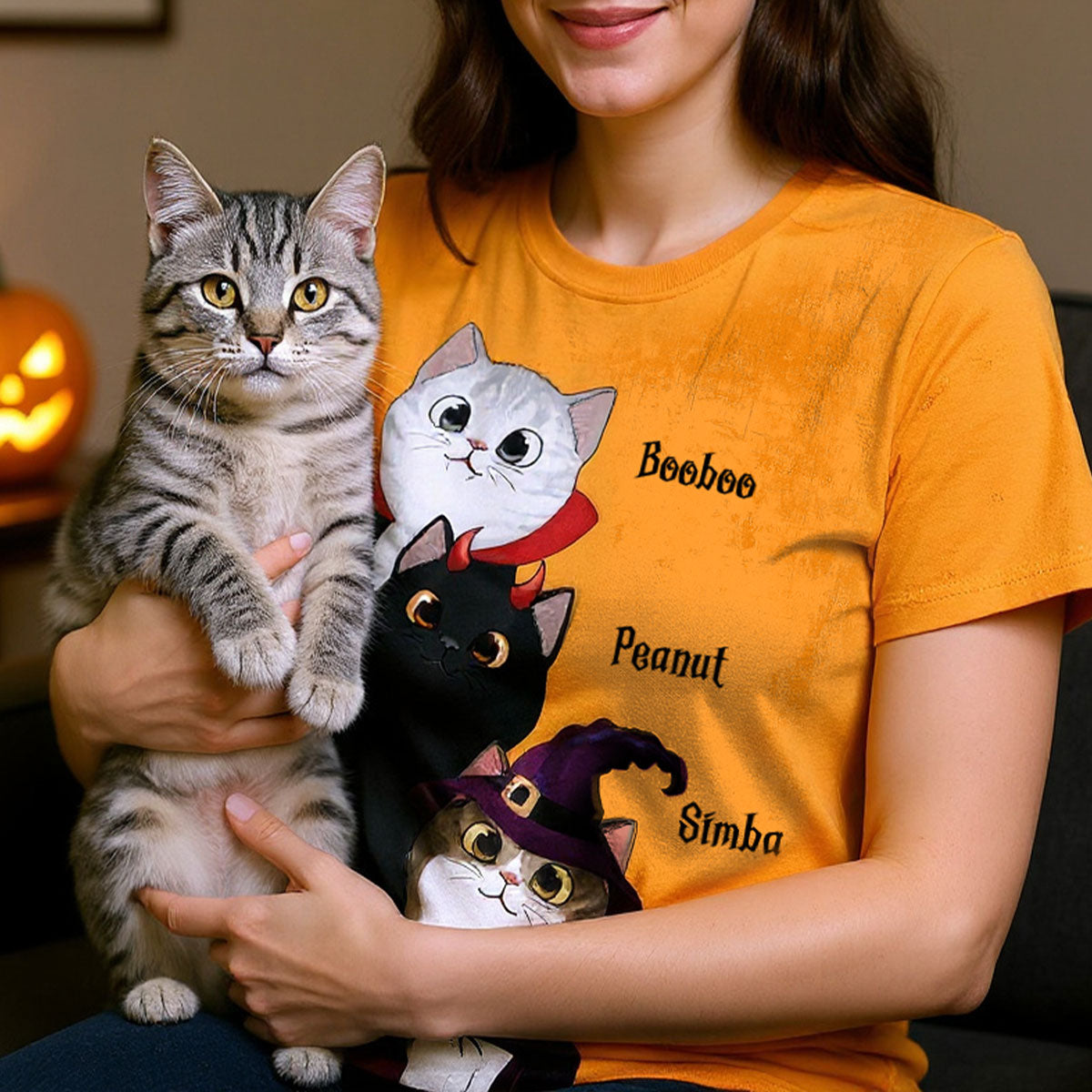 Peeking Halloween Cats Spooky Vibe - Personalized 3D Shirt — Sand