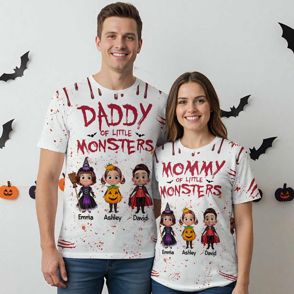 Halloween Mommy Daddy Of The Monsters Cute Kids Personalized 3D Shirt — White