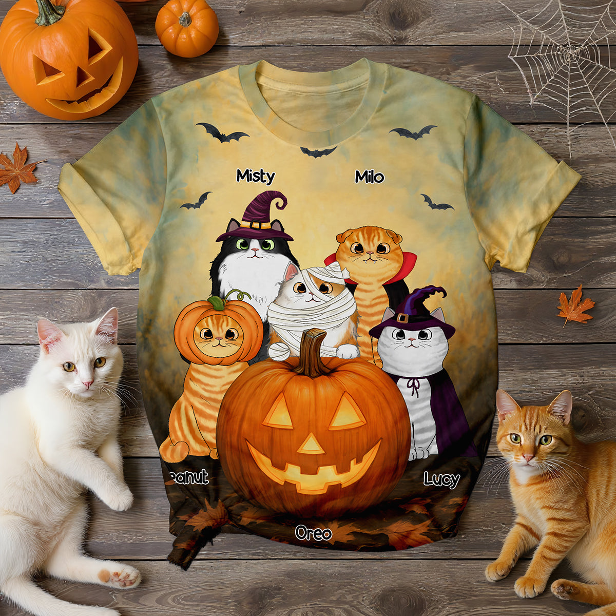 Halloween Cats Pumpkin Personalized 3D Shirt — Sand