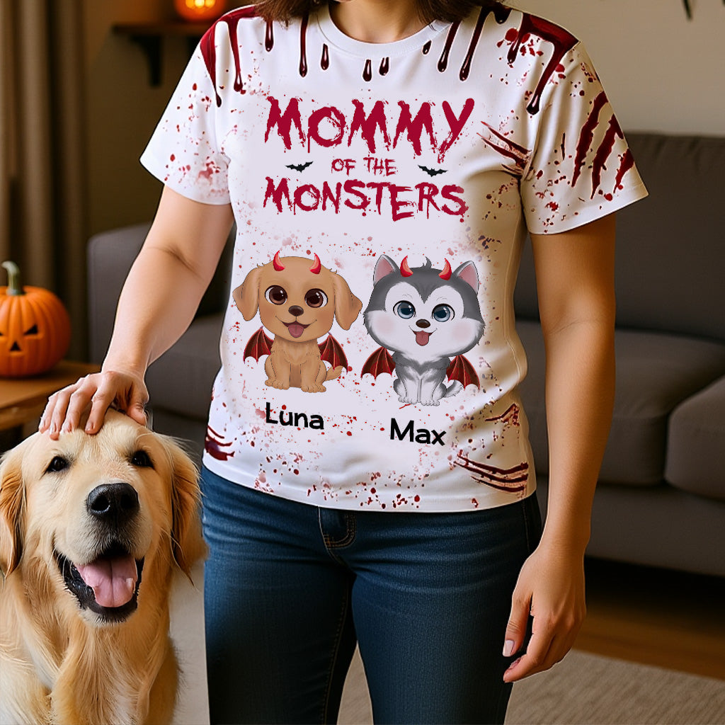 T-shirt Personnalisé Maman Papa Des Monstres Chiens Halloween, Costume Halloween Pour Amoureux Des Chiens, Maman De Chien, Papa De Chien — Blanc