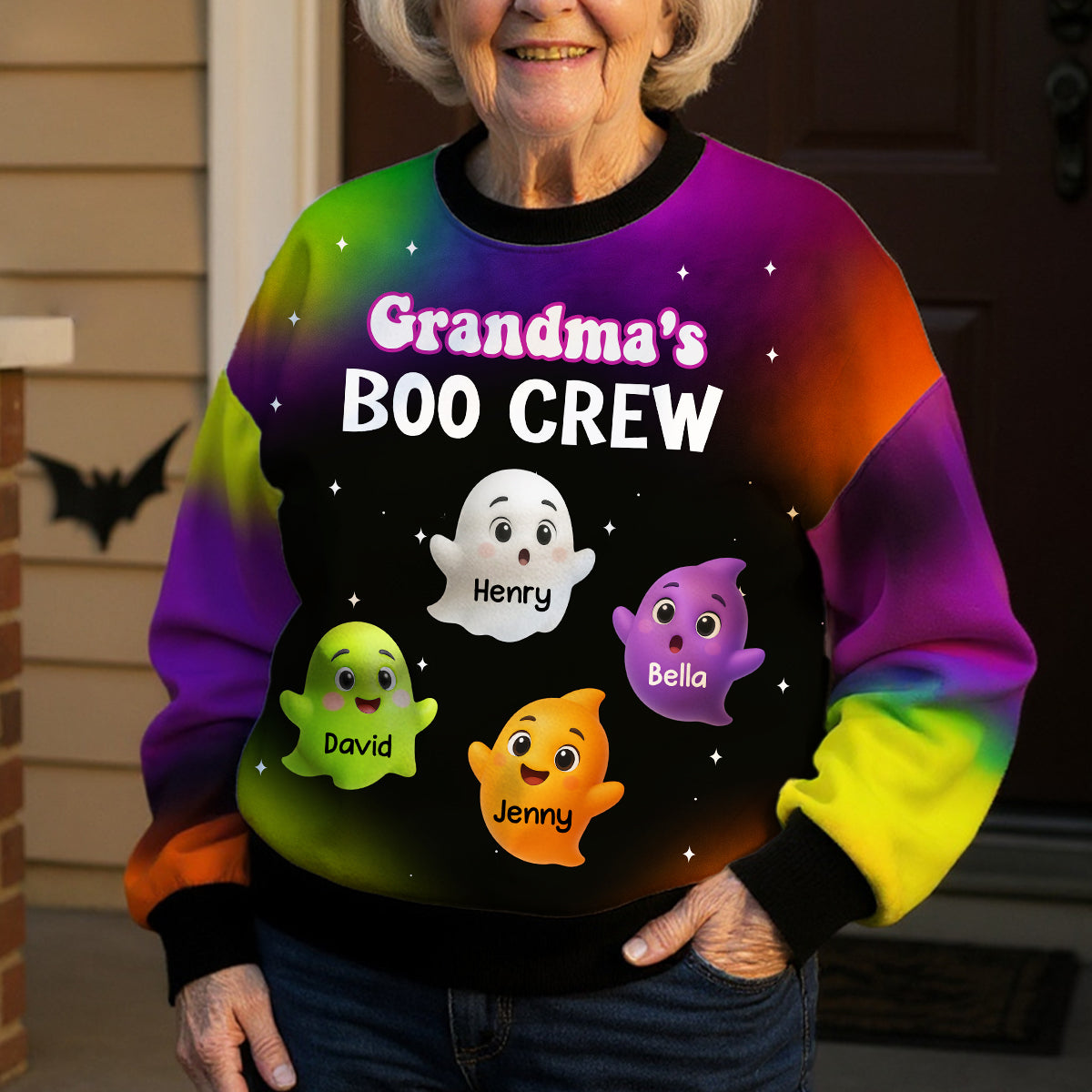 Grandma Mom Boo Crew Personalized 3D Sweatshirt, Halloween Gift for Grandma — Black