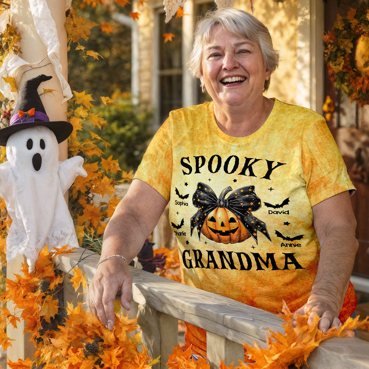Fall Season Halloween Spooky Grandma Pumpkins Personalized 3D Shirt — Sand
