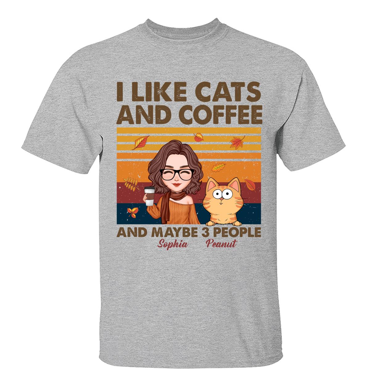 Like Cats Coffee & 3 People Fall Season Cat Mom Personalized Shirt — Sport Grey