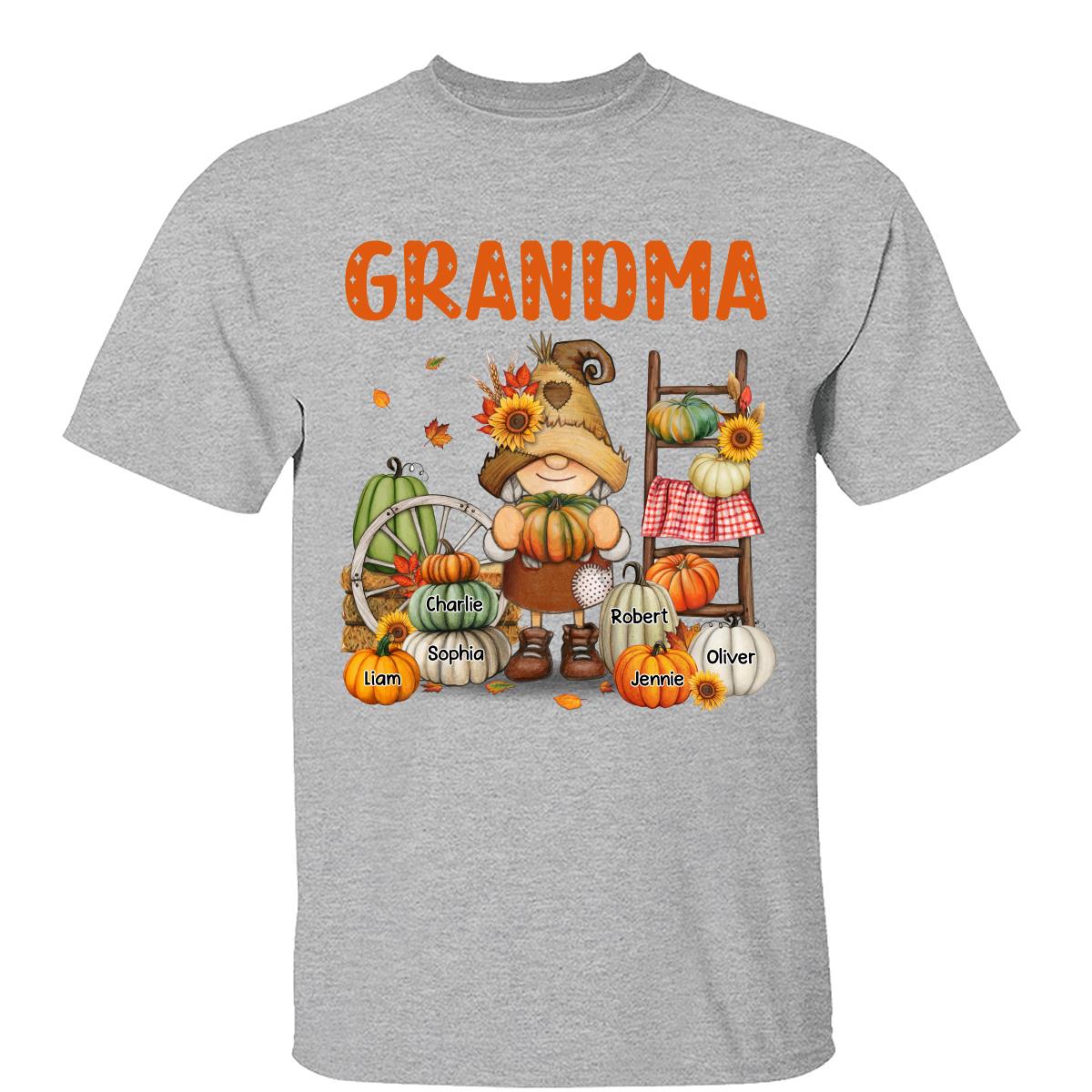 Grandma Mom Fall Season Gnome Personalized Shirt — Sport Grey