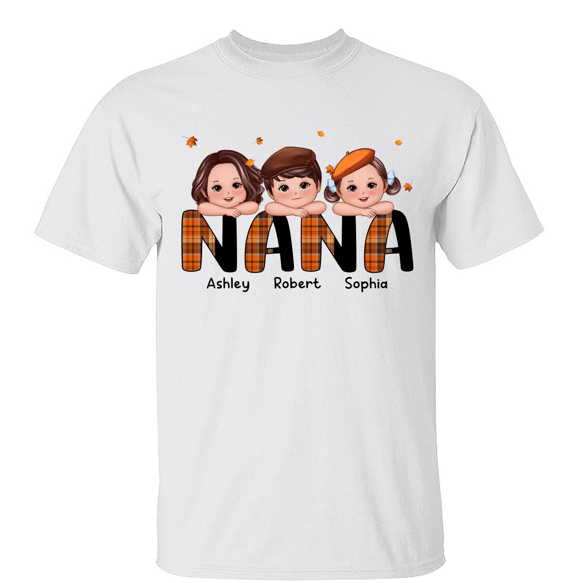 Plaid Pattern Fall Season Mom Grandma Kids On Hand Personalized Shirt — White