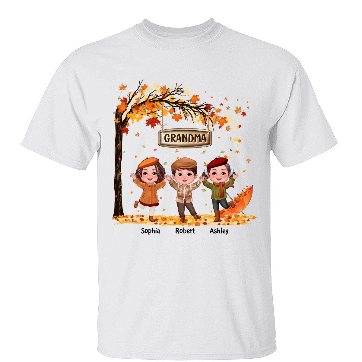 Fall Season Kids Playing Under Tree Personalized Shirt — White
