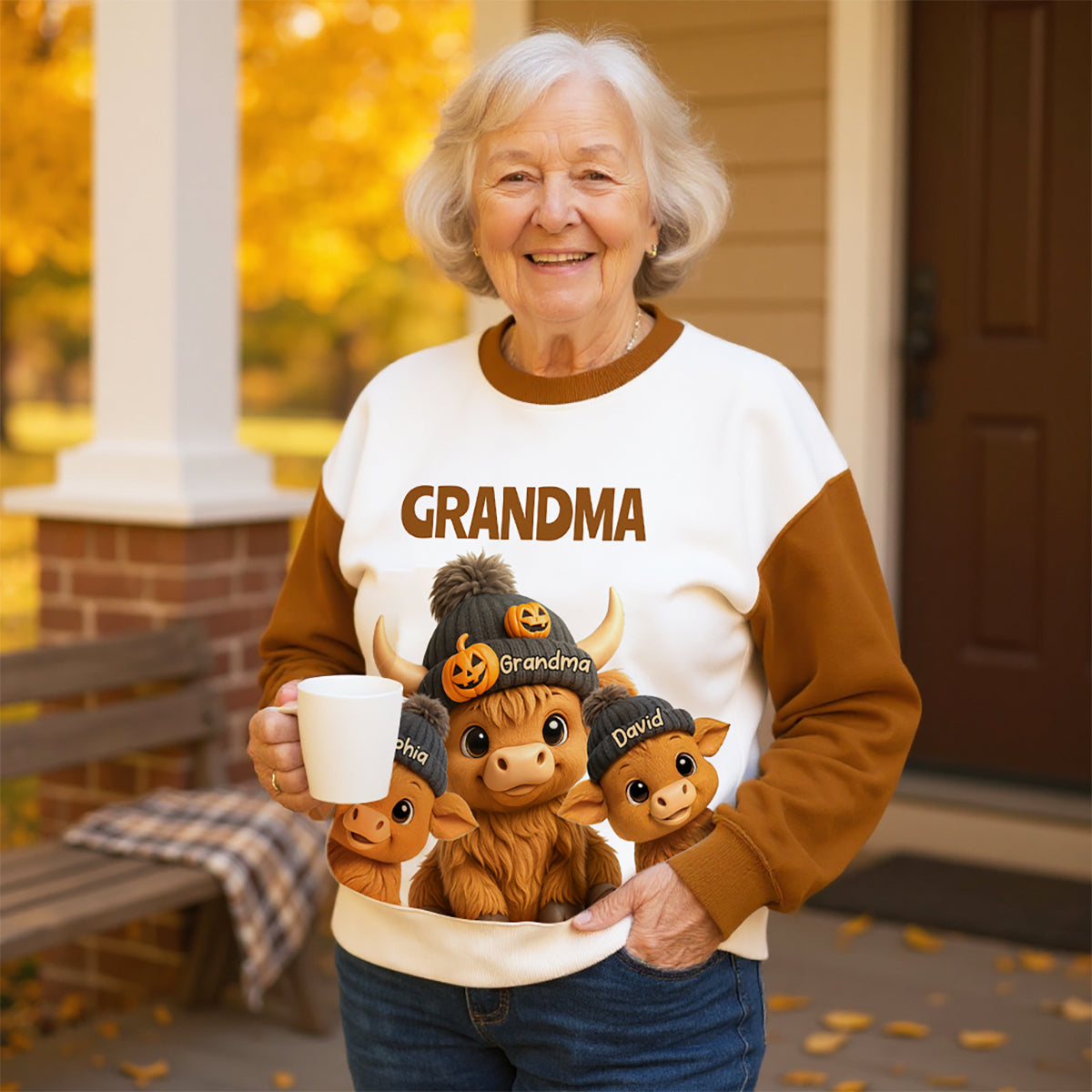 Mama Grandma Cow Personalized Sweatshirt, Cozy Fall Sweatshirt — White