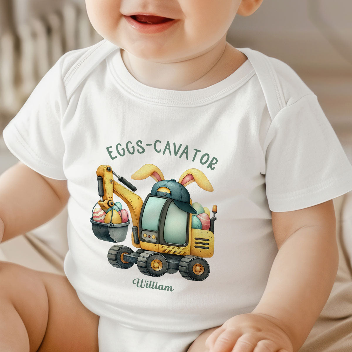 Eggs-Cavator Garçon Fille Aquarelle Body Bébé Personnalisé Chemise Bébé — Blanc