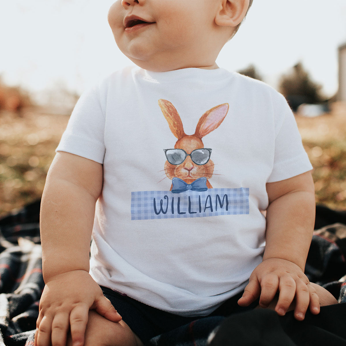 Cute Easter Bunny Custom Name Gift For Baby Personalized Baby Shirt Baby Onesie — White