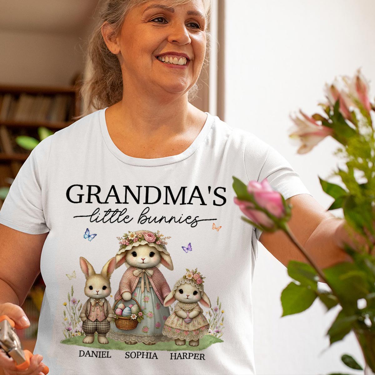 Vintage Grandma Bunny Easter Personalized Shirt — White